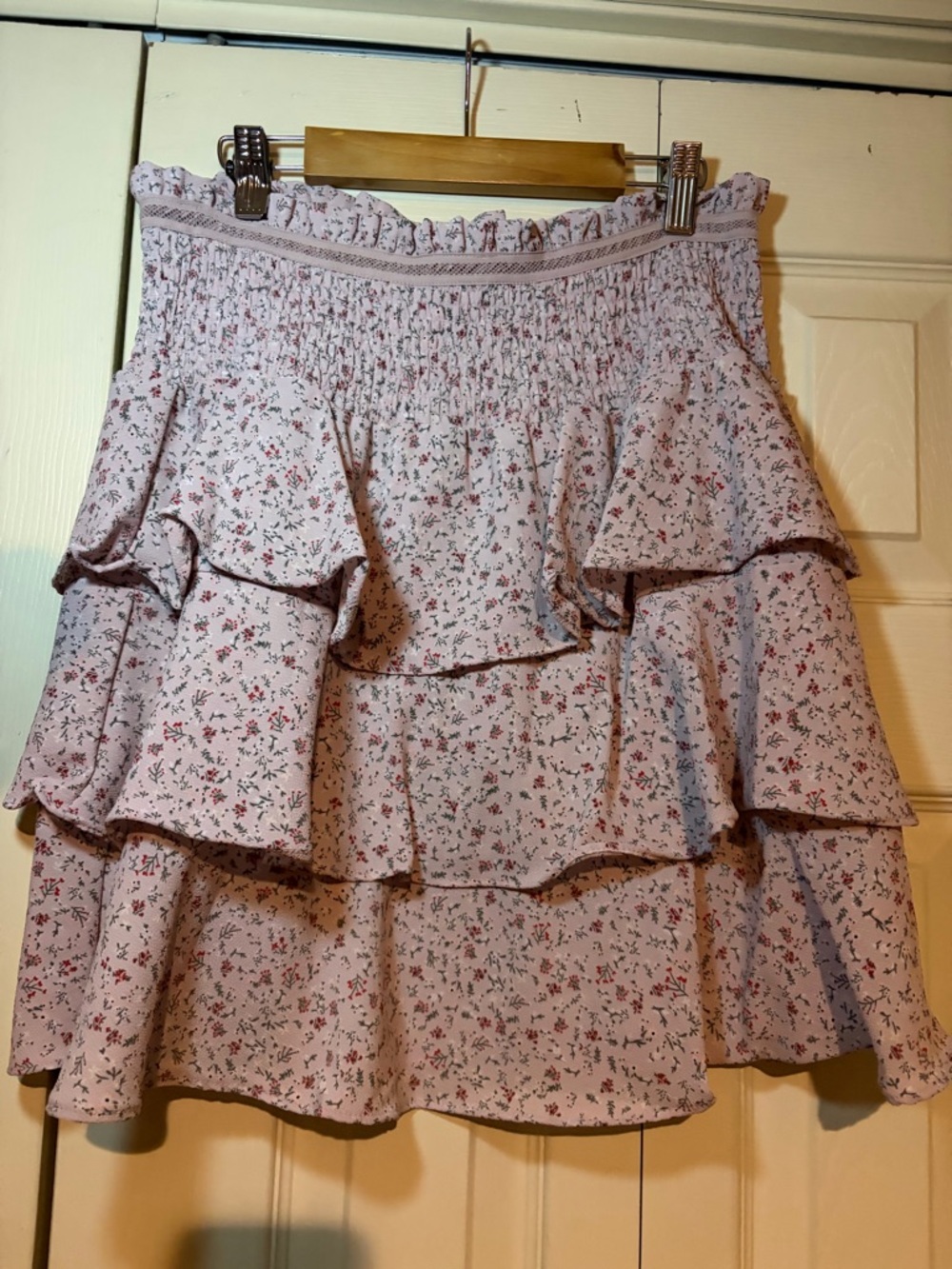 H&M Light Pink Floral Tiered Ruffle Mini Skirt